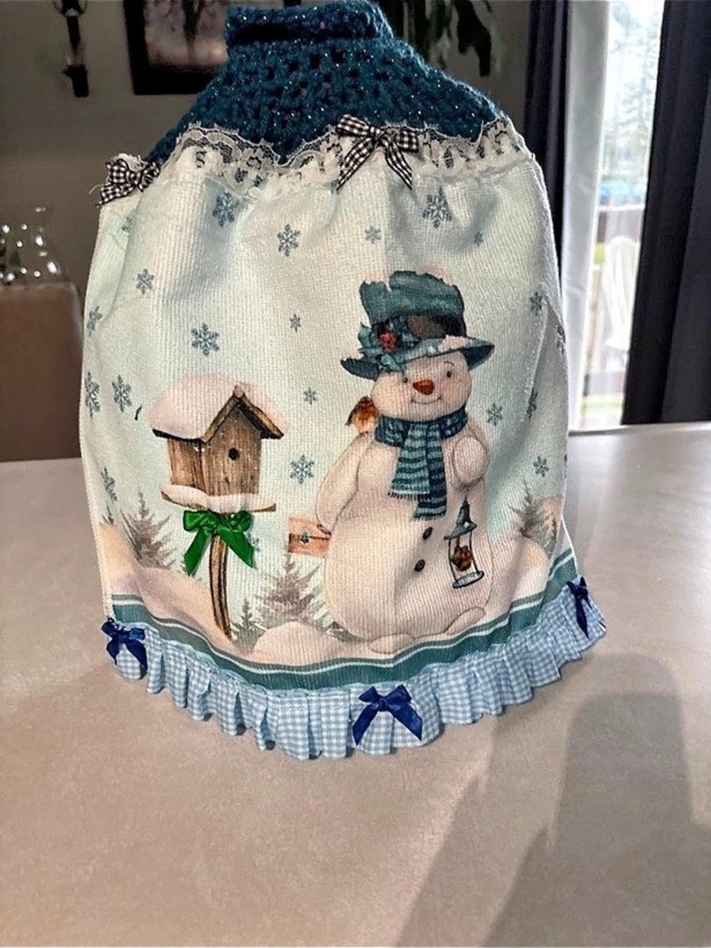 Snowman Kitchen Towel Blue & White
